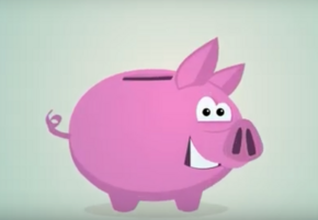 Bildausschnitt aus dem Animationsvideo zeigt ein lächelndes Sparschwein