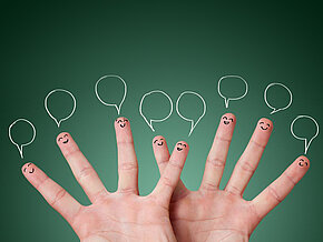 Smileys Finger mit Blasen ueber dem Kopf c ra2studio Clipdealer Zehn Finger bemalt mit lachenden Gesichtern